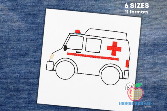 Ambulance Van on Road Sketch Embroidery Review