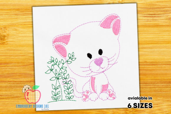 Cute Cartoon Cat with Branch Embroidery Design