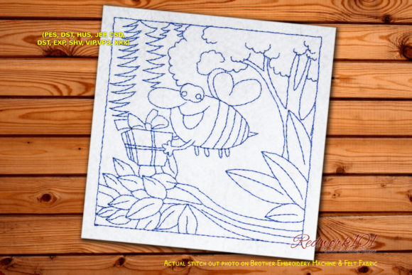 Happy Bee Carries Gift Redwork Review