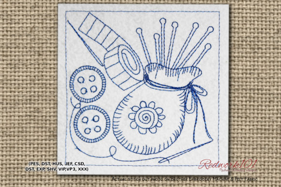 Knitting and Sewing Accessories Redwork Embroidery Design