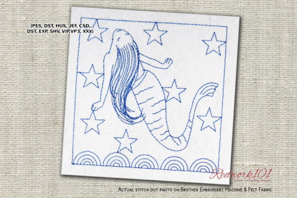 Magic of Mermaid Looking at Stars Redwork for Holiday Gifts